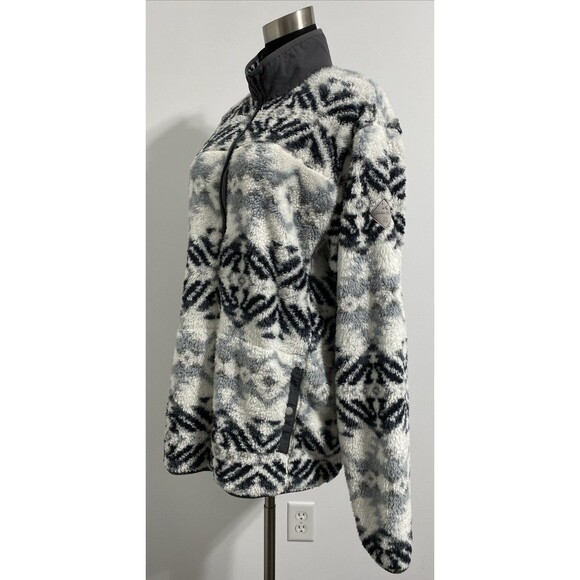 Eddie Bauer Pullover Mens Large Tall White Gray Black Plush Fuzzy Cozy Jacket - Picture 6 of 11